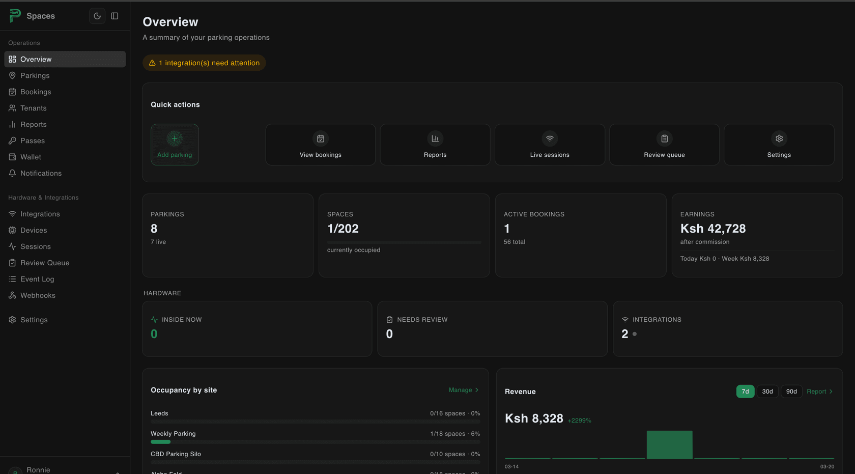 Spaces dashboard preview (dark theme)