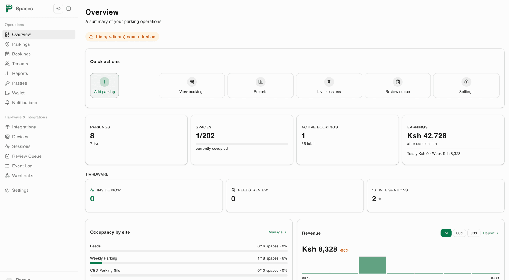Spaces dashboard preview (light theme)