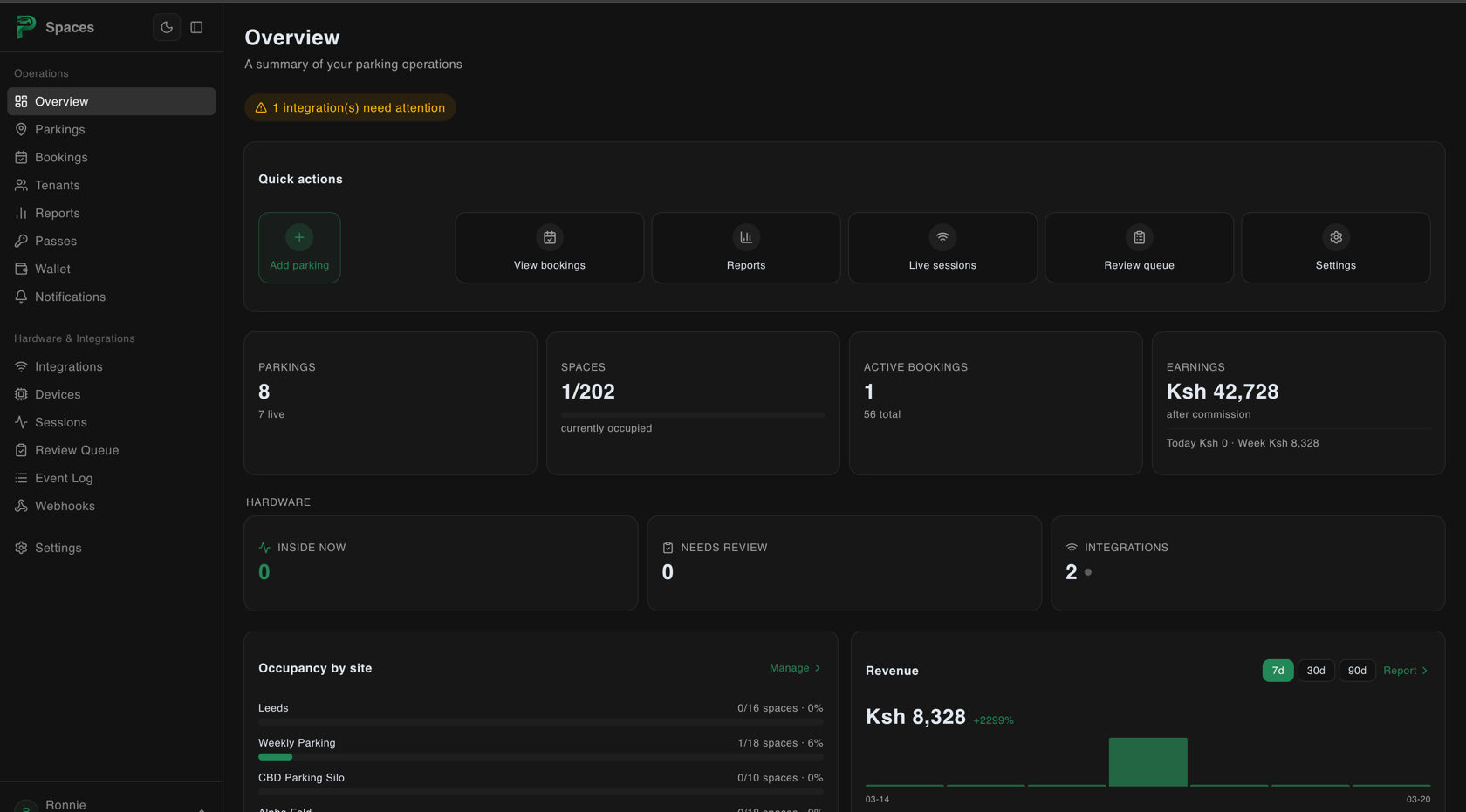 Spaces dashboard preview (dark theme)