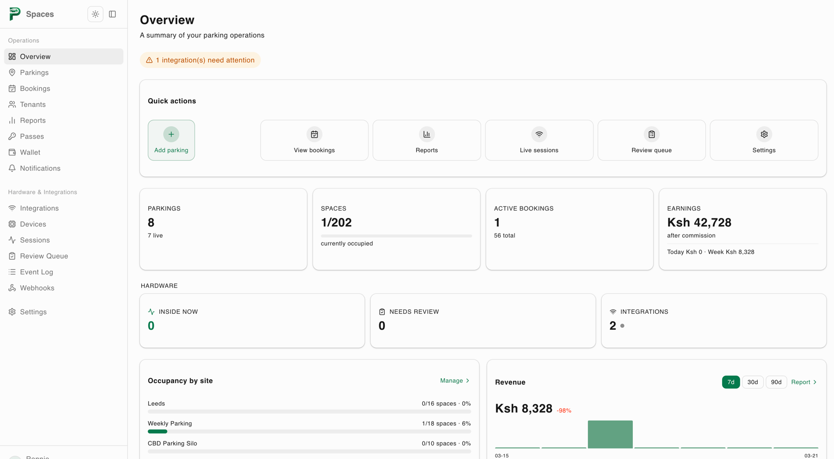 Spaces dashboard preview (light theme)